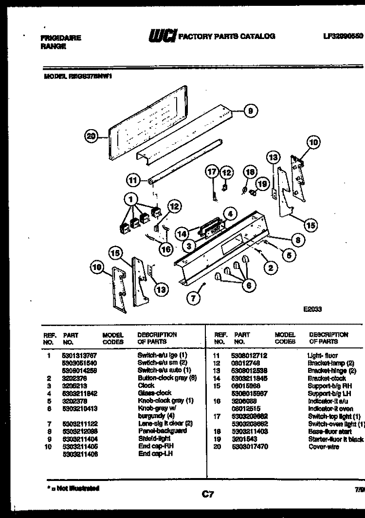 BACKGUARD Diagram and Parts List for REGS37BNW1  Frigidaire Range