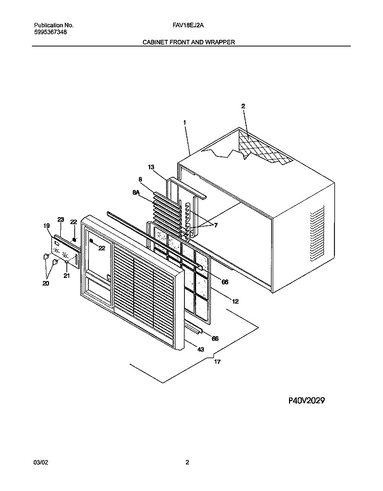 CABINET FRONT AND WRAPPER Diagram and Parts List for FAV18EJ2A3  Frigidaire Air Conditioner