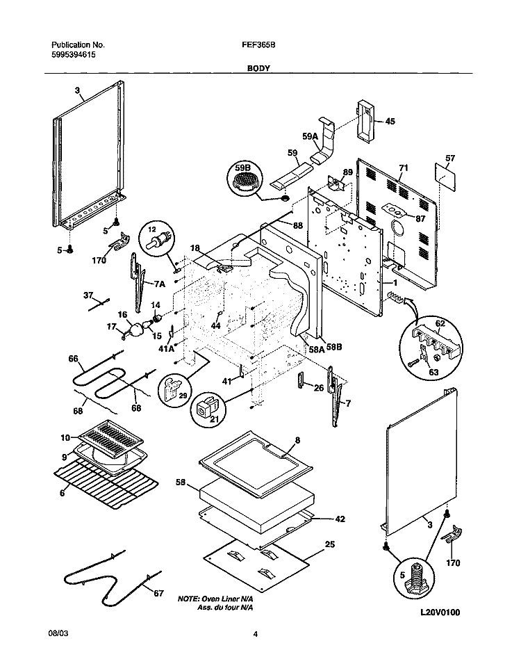 BODY Diagram and Parts List for FEF365BWD  Frigidaire Range