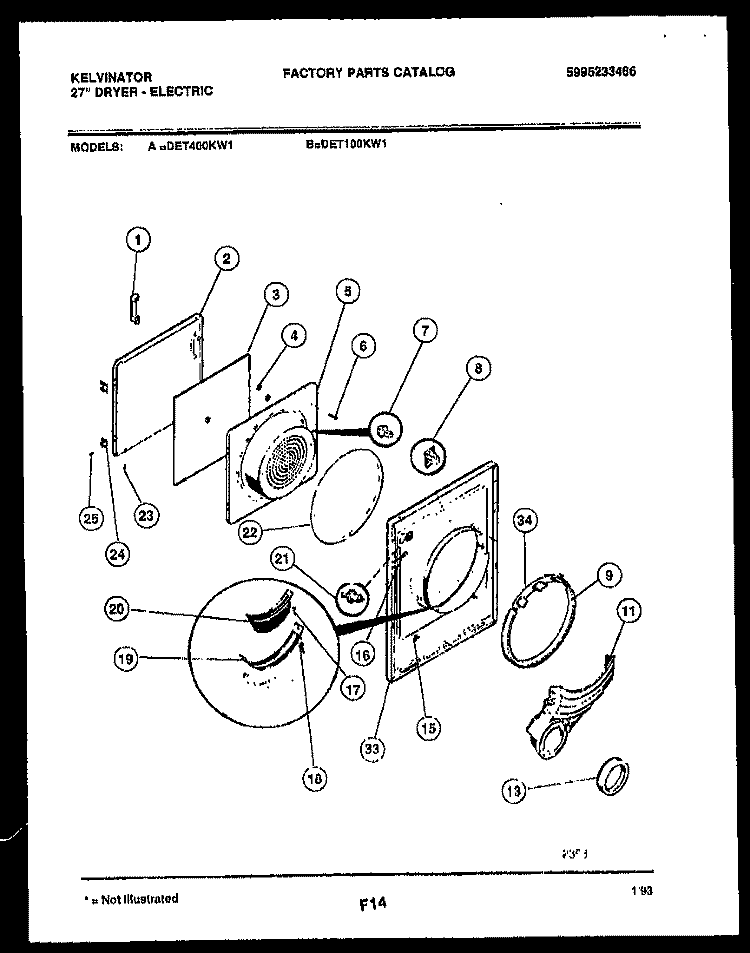 DOOR PARTS Diagram and Parts List for DET400KD1  Kelvinator Dryer