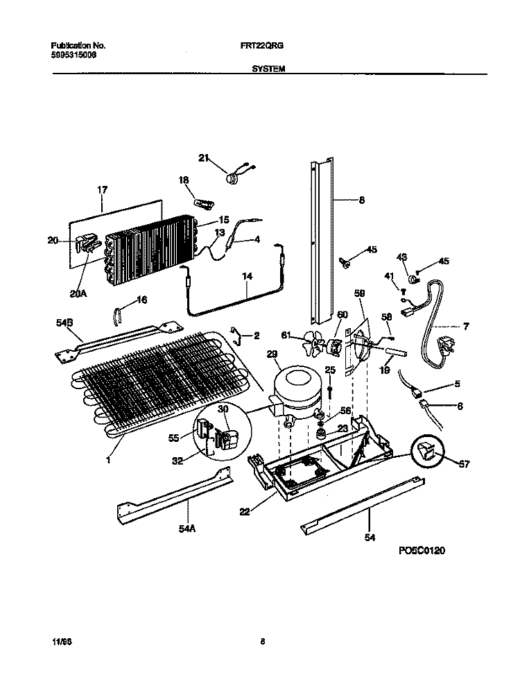 SYSTEM Diagram and Parts List for FRT22QRGD2  Frigidaire Refrigerator