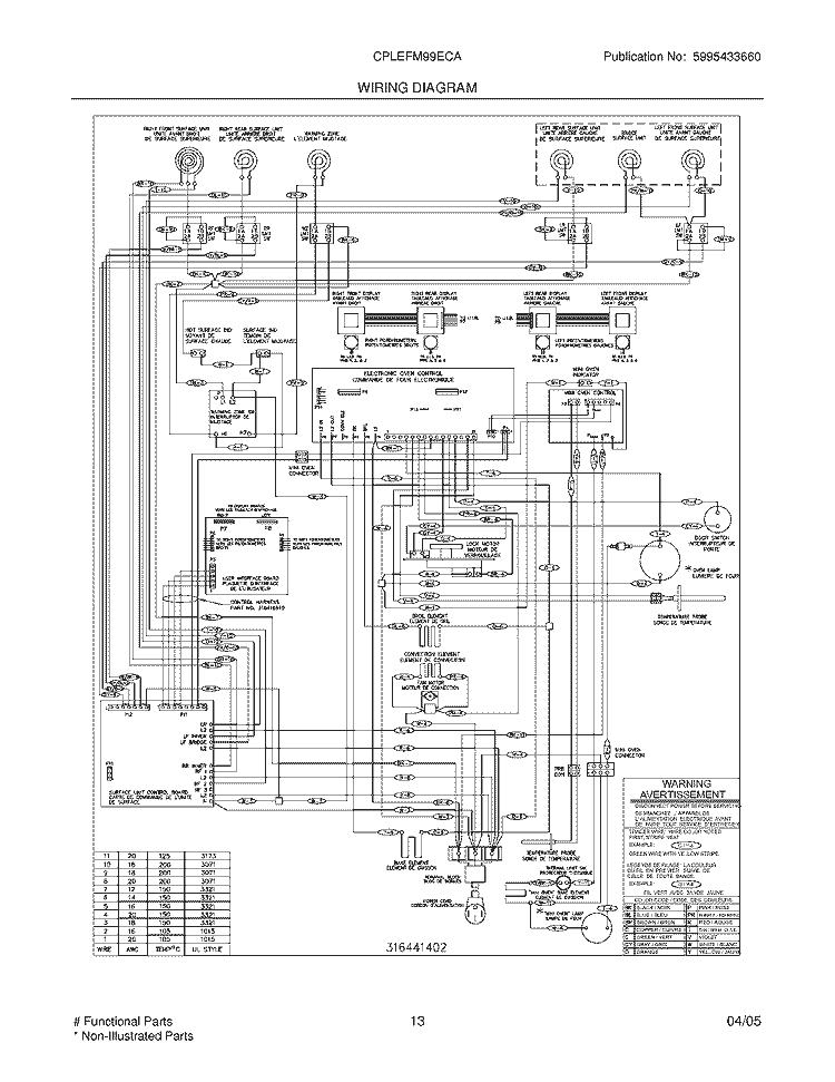 WIRING DIAGRAM Diagram and Parts List for CPLEFM99ECA  Frigidaire Range