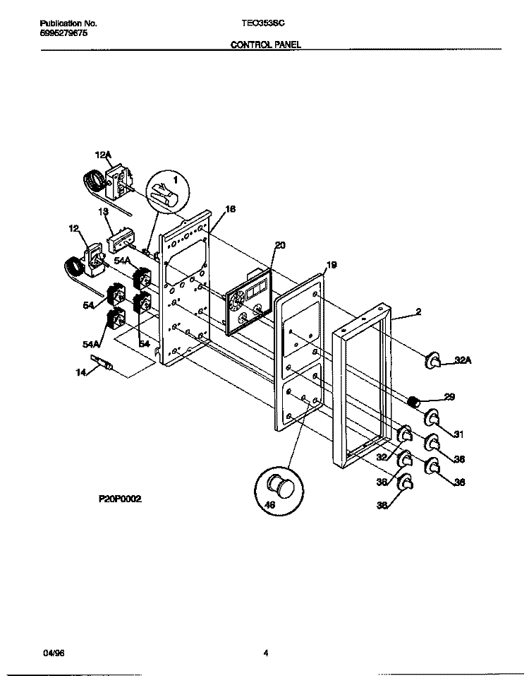 CONTROL PANEL Diagram and Parts List for TEO353SCDC  Tappan Range