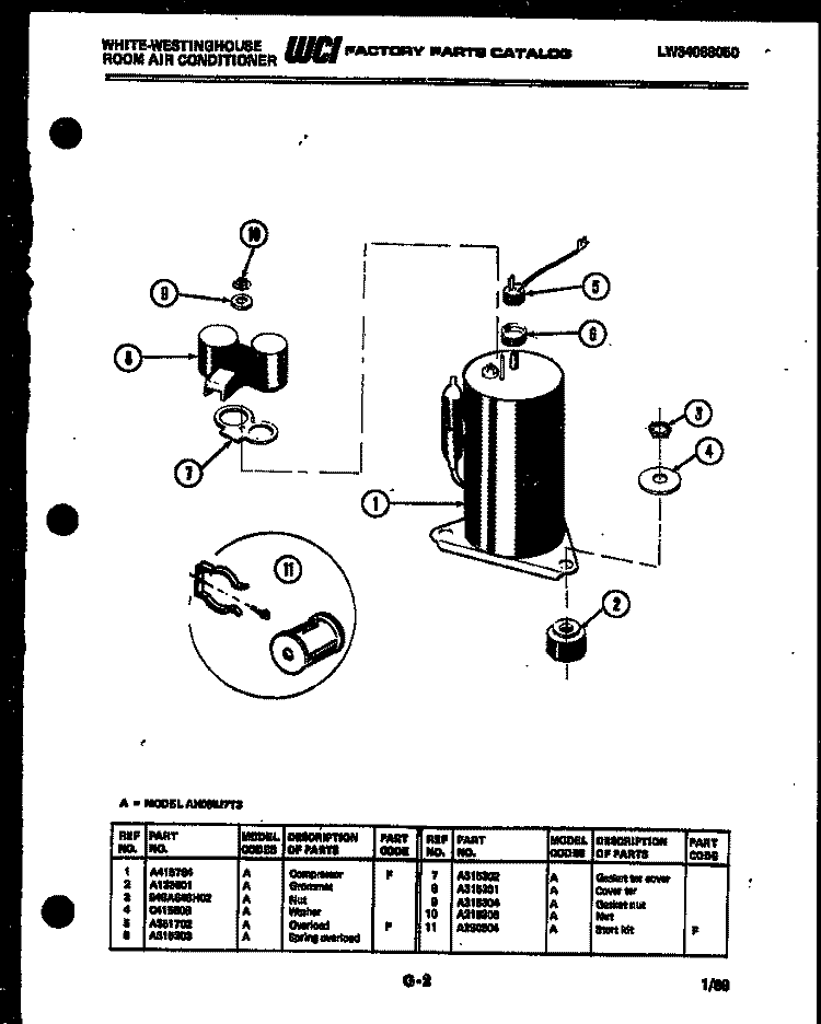 COMPRESSOR PARTS Diagram and Parts List for AH084J1T3  Frigidaire Air Conditioner