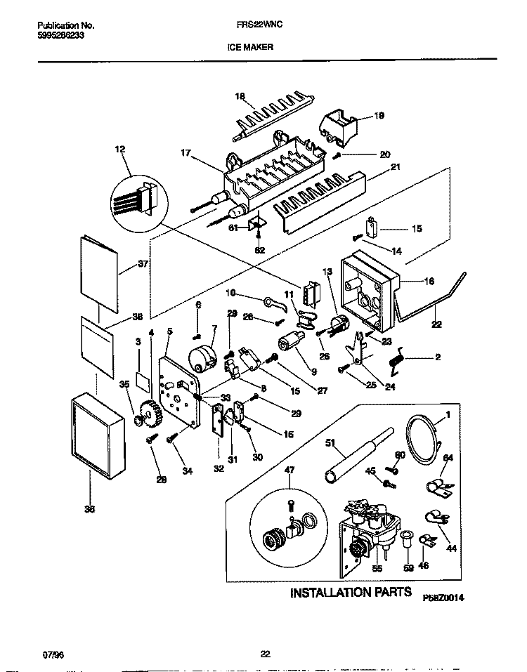 ICE MAKER Diagram and Parts List for FRS22WNCW2  Frigidaire Refrigerator