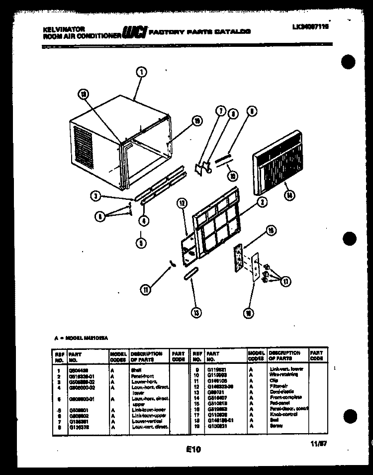 CABINET PARTS Diagram and Parts List for M421D2SA  Kelvinator Air Conditioner
