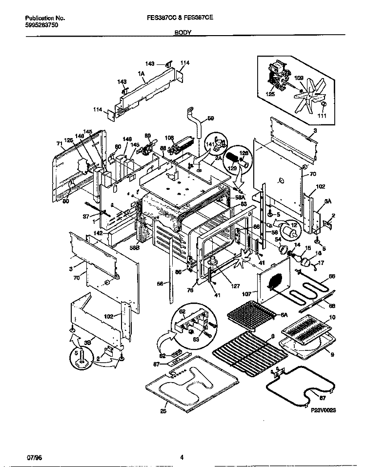 BODY Diagram and Parts List for FES387CCSF  Frigidaire Wall Oven