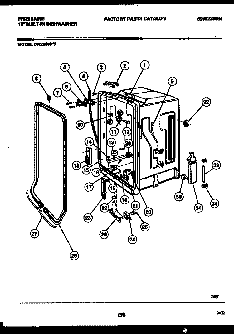 TUB AND FRAME PARTS Diagram and Parts List for DW2508PW2  Frigidaire Dishwasher