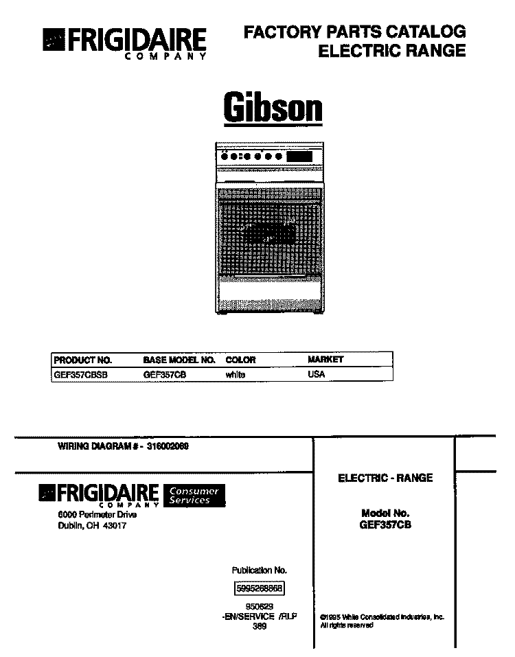 COVER Diagram and Parts List for GEF357CBSB  Gibson Range