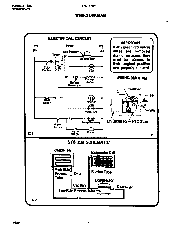 WIRING DIAGRAM Diagram and Parts List for FFU16F9FW0  Frigidaire Freezer