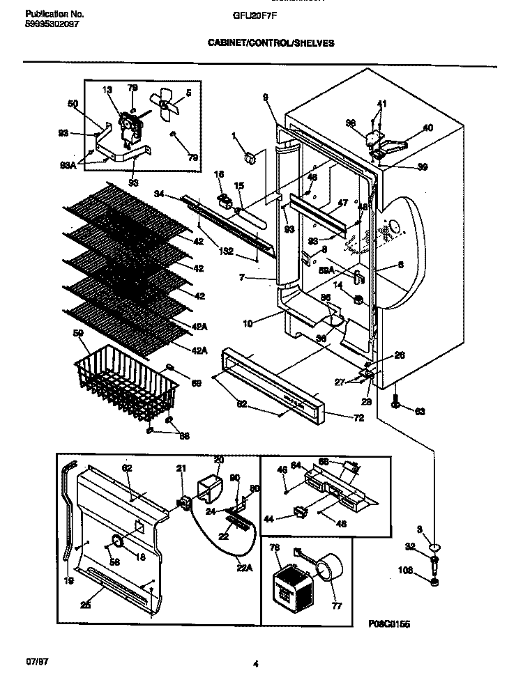 CABINET / CONTROL / SHELVES Diagram and Parts List for GFU20F7FW1  Gibson Freezer