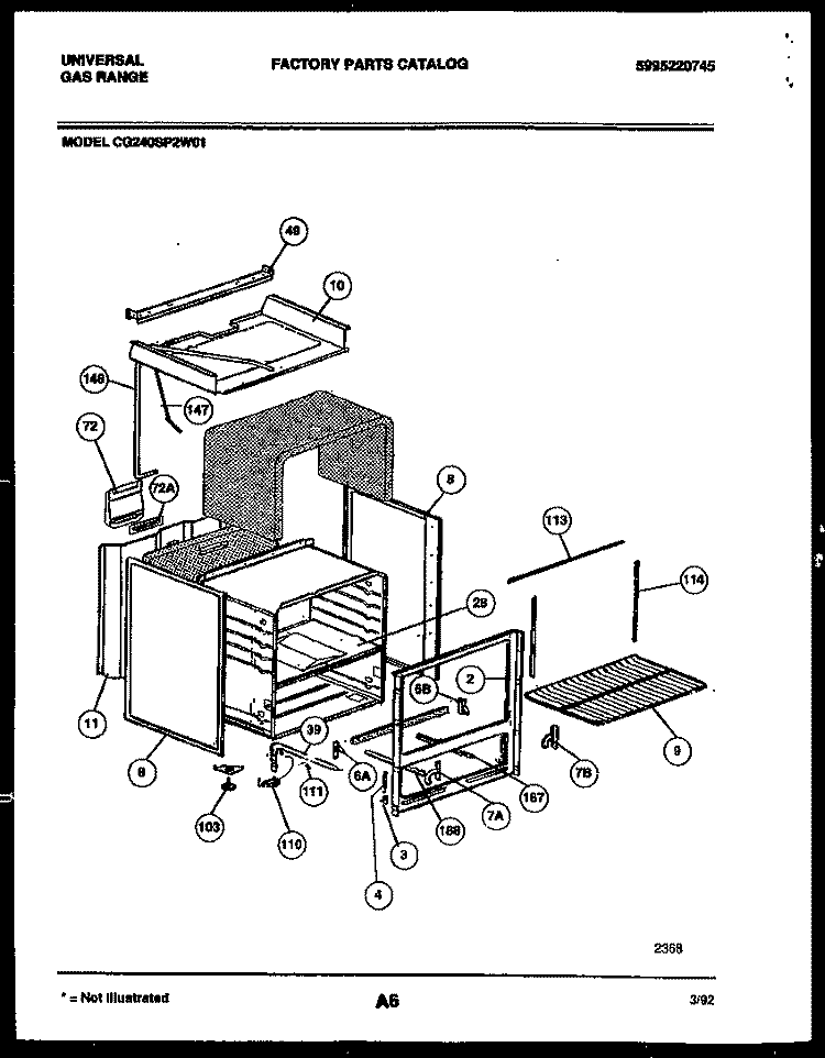 BODY PARTS Diagram and Parts List for CG240SP2D1  Frigidaire Range