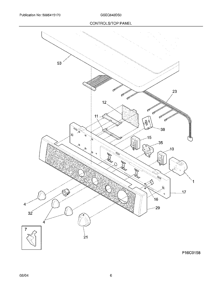 CONTROL / TOP PANEL Diagram and Parts List for GSEQ642DS0  Frigidaire Dryer