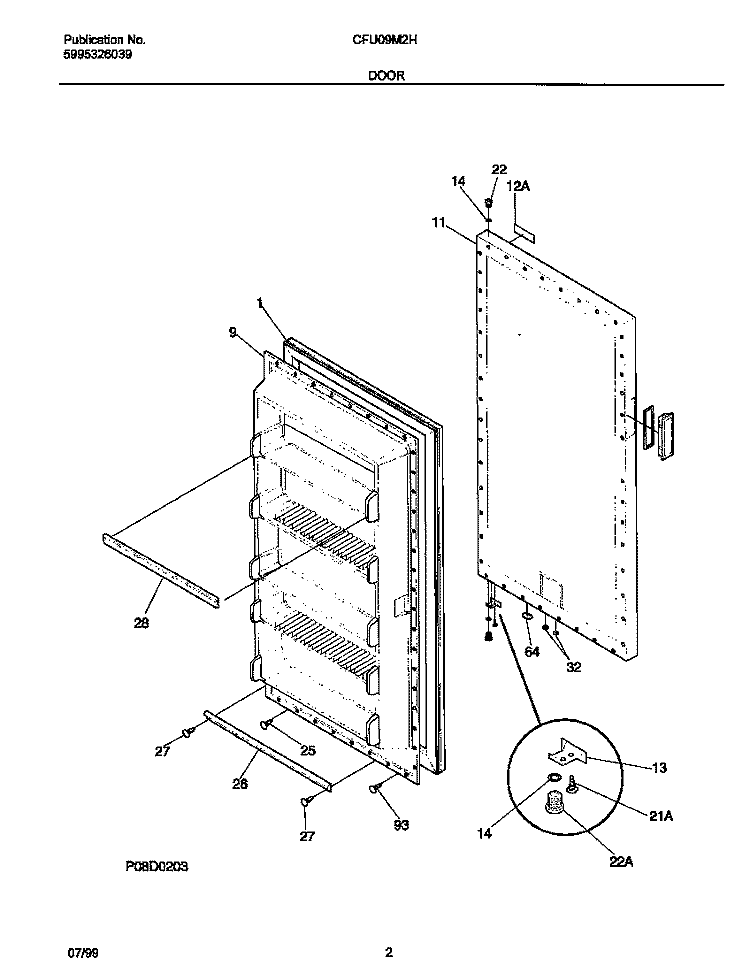 DOOR Diagram and Parts List for CFU09M2HW2  Frigidaire Freezer