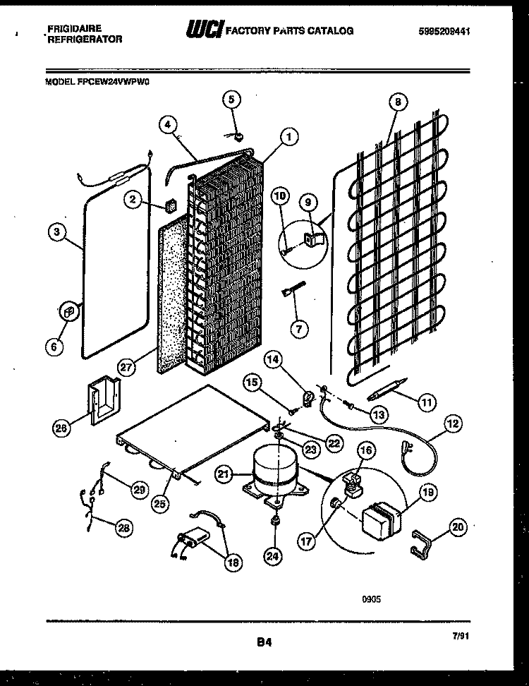 SYSTEM AND AUTOMATIC DEFROST PARTS Diagram and Parts List for FPCEW24VWPW0  Frigidaire Refrigerator