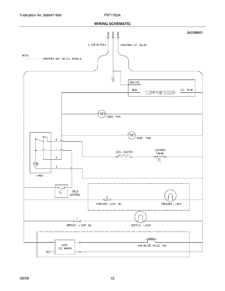 WIRING SCHEMATIC Diagram and Parts List for FRT17B3AQA  Frigidaire Refrigerator