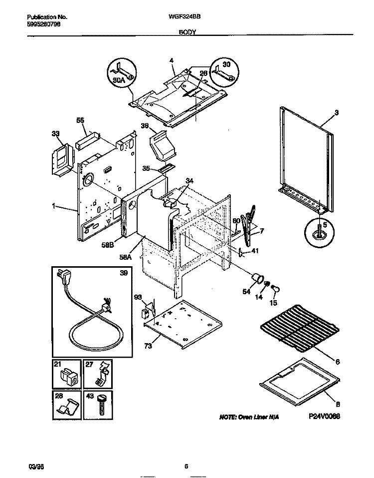 BODY Diagram and Parts List for WGF324BBDB  Frigidaire Range
