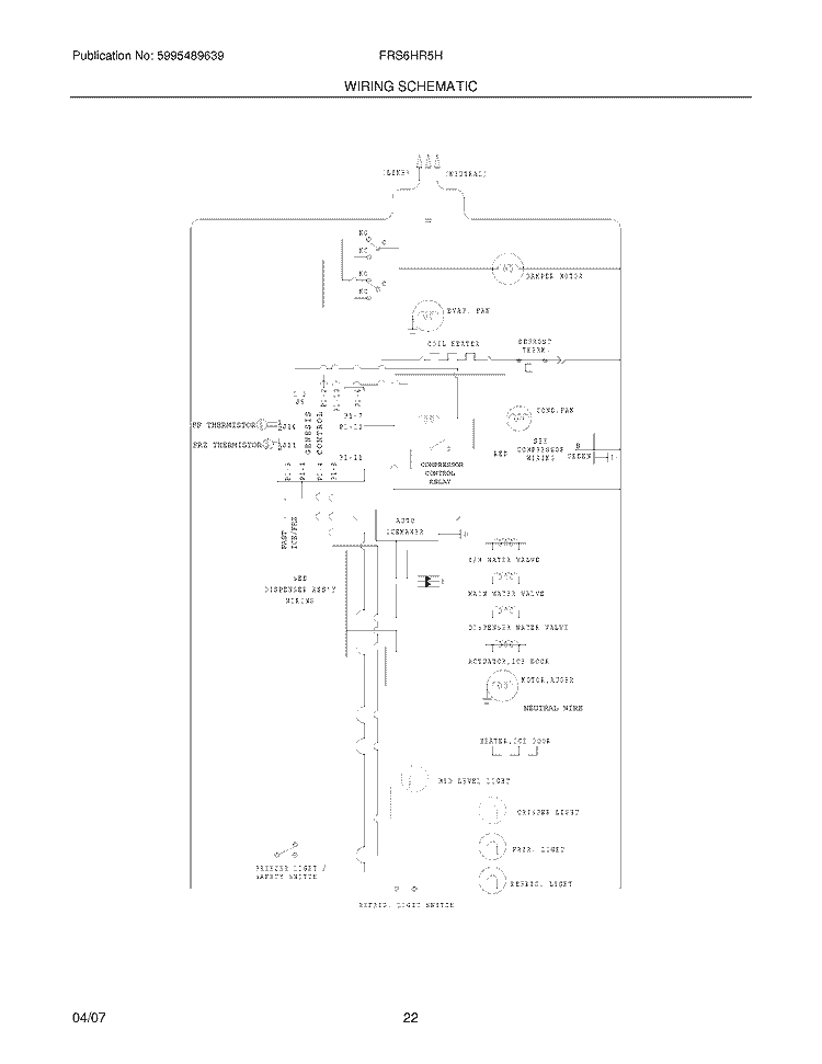 WIRING SCHEMATIC Diagram and Parts List for FRS6HR5HSB2  Frigidaire Refrigerator