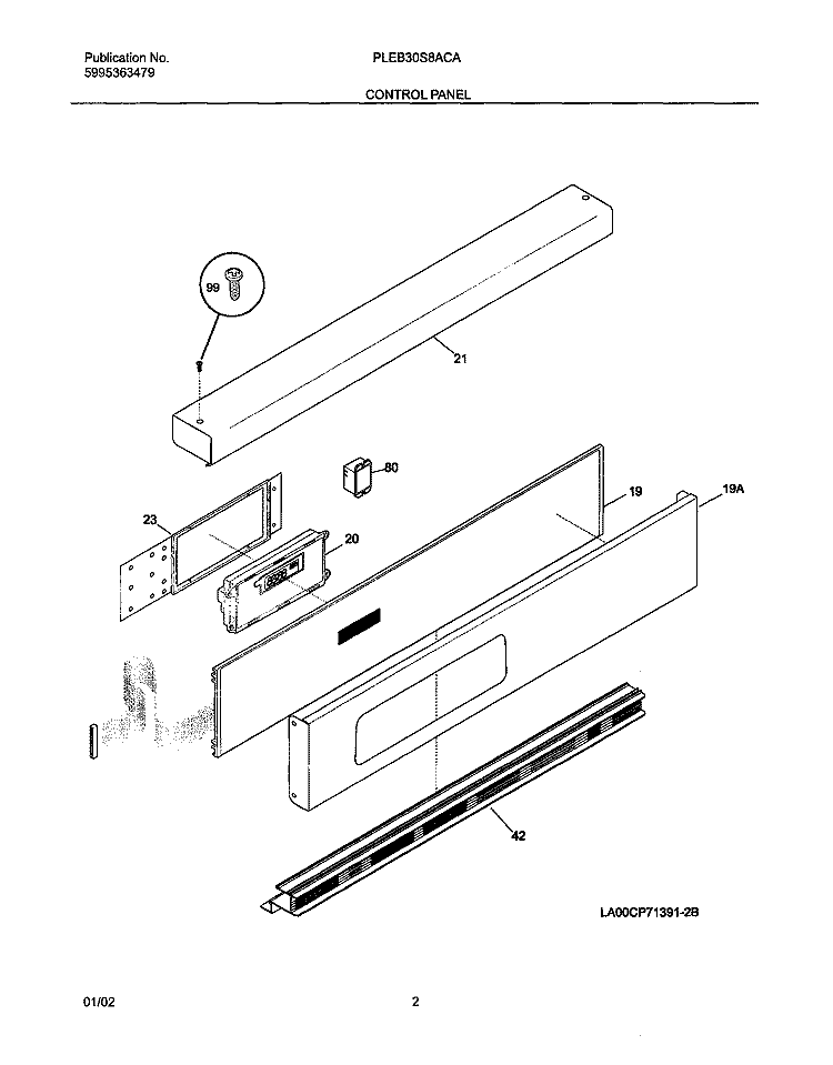 CONTROL PANEL Diagram and Parts List for PLEB30S8ACA  Frigidaire Wall Oven