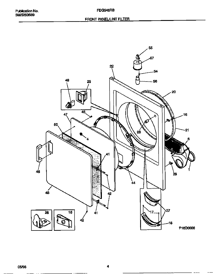 FRONT PANEL / LINT FILTER Diagram and Parts List for FDG546NBS2  Frigidaire Dryer