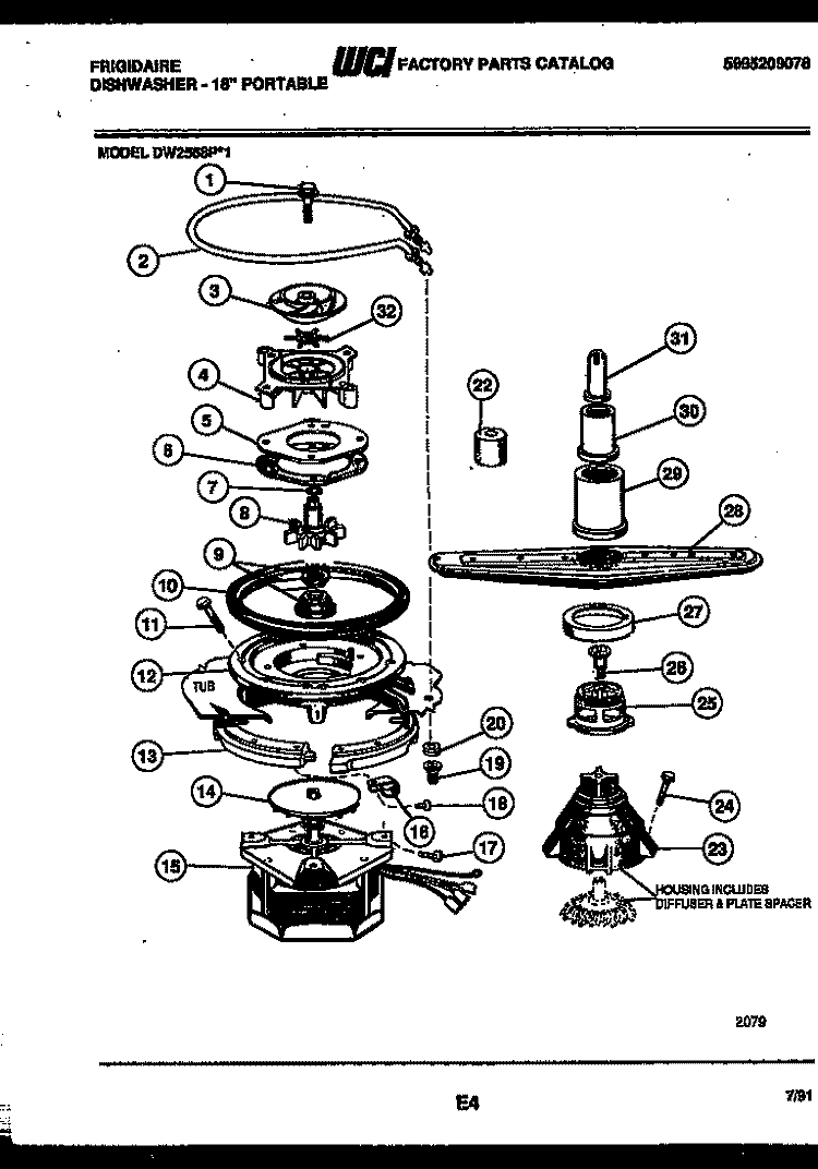 MOTOR PUMP PARTS Diagram and Parts List for DW2558PW1  Frigidaire Dishwasher