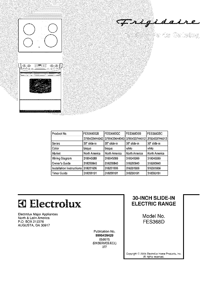 COVER Diagram and Parts List for FES368DQC  Frigidaire Range
