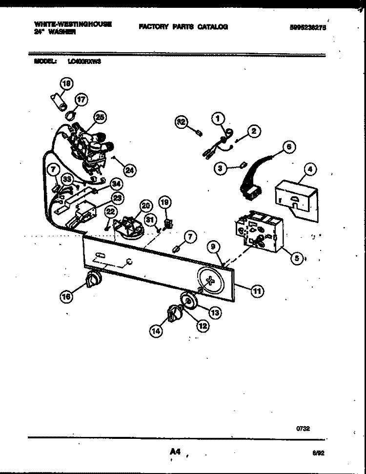CONSOLE AND CONTROL PARTS Diagram and Parts List for LC400RXD3  Frigidaire Washer