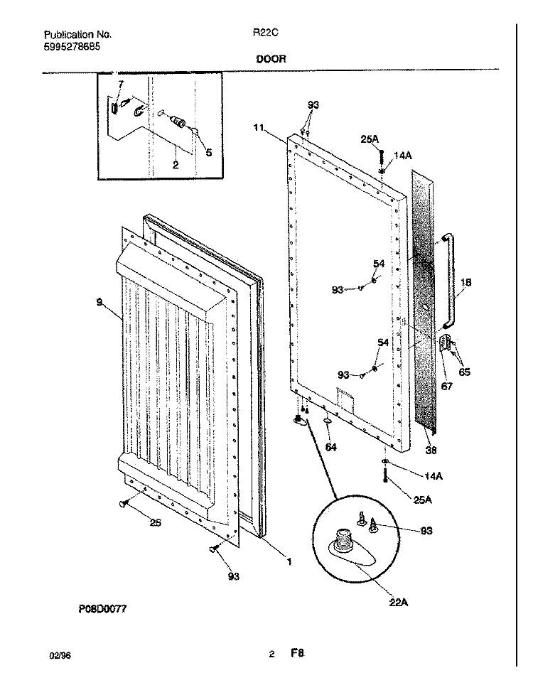 DOOR Diagram and Parts List for R22CW1  Frigidaire Freezer