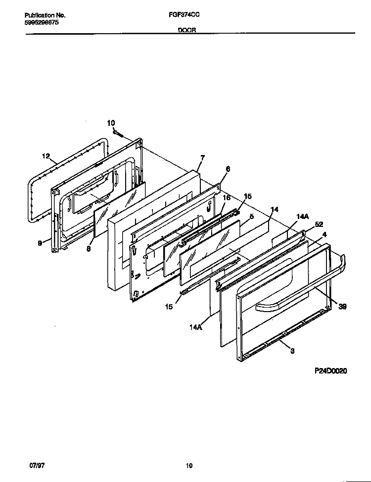 DOOR Diagram and Parts List for FGF374CCTF  Frigidaire Range