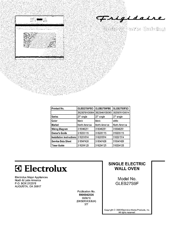 COVER Diagram and Parts List for GLEB27S9FSD  Frigidaire Wall Oven