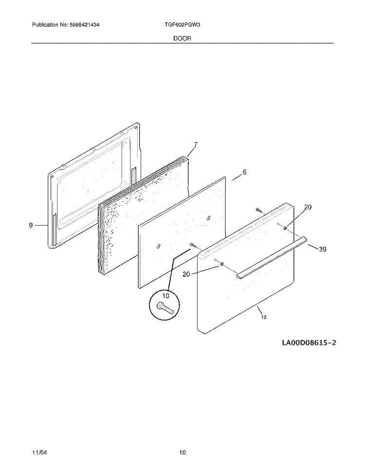 DOOR Diagram and Parts List for TGF602PGW3  Tappan Range