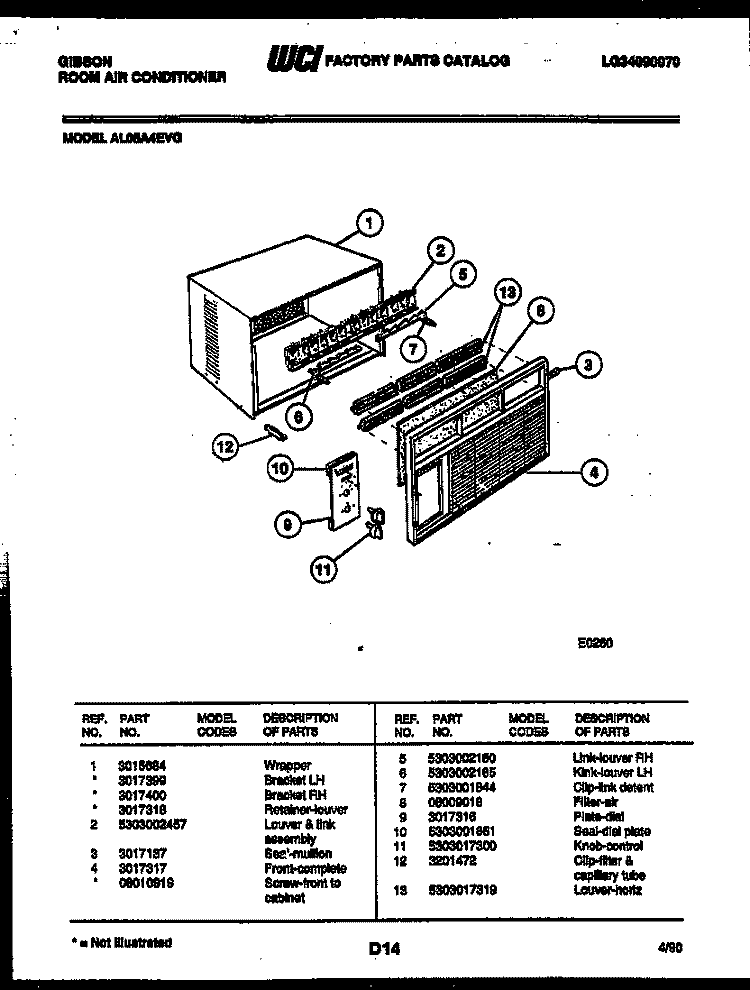 CABINET PARTS Diagram and Parts List for AL05A4EVG  Gibson Air Conditioner