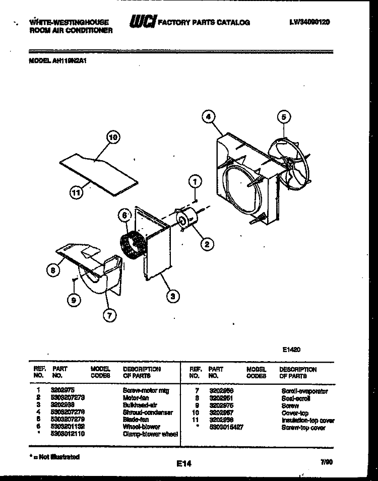 AIR HANDLING PARTS Diagram and Parts List for AH119N2A1  Frigidaire Air Conditioner