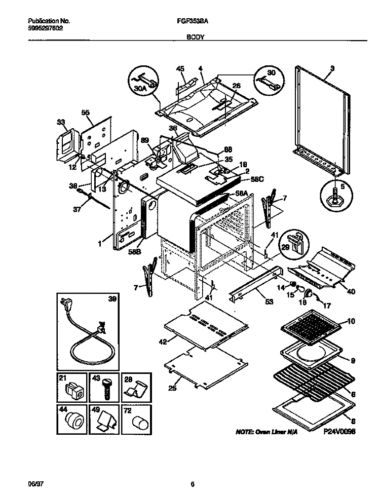 BODY Diagram and Parts List for FGF353BADG  Frigidaire Range