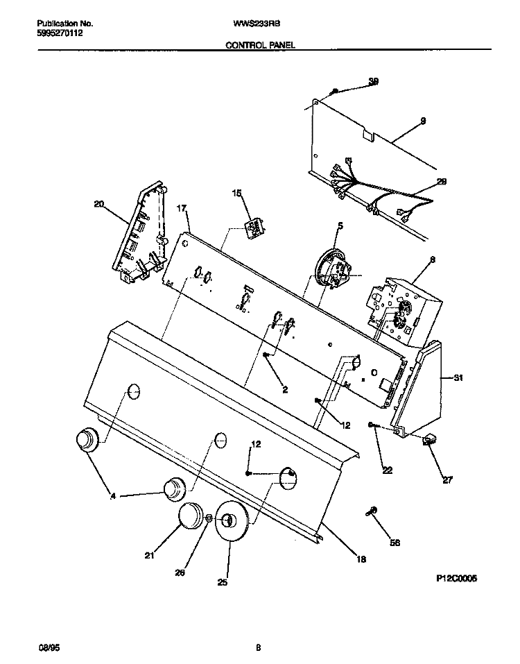 CONTROL PANEL Diagram and Parts List for WWS233RBW0  Frigidaire Washer