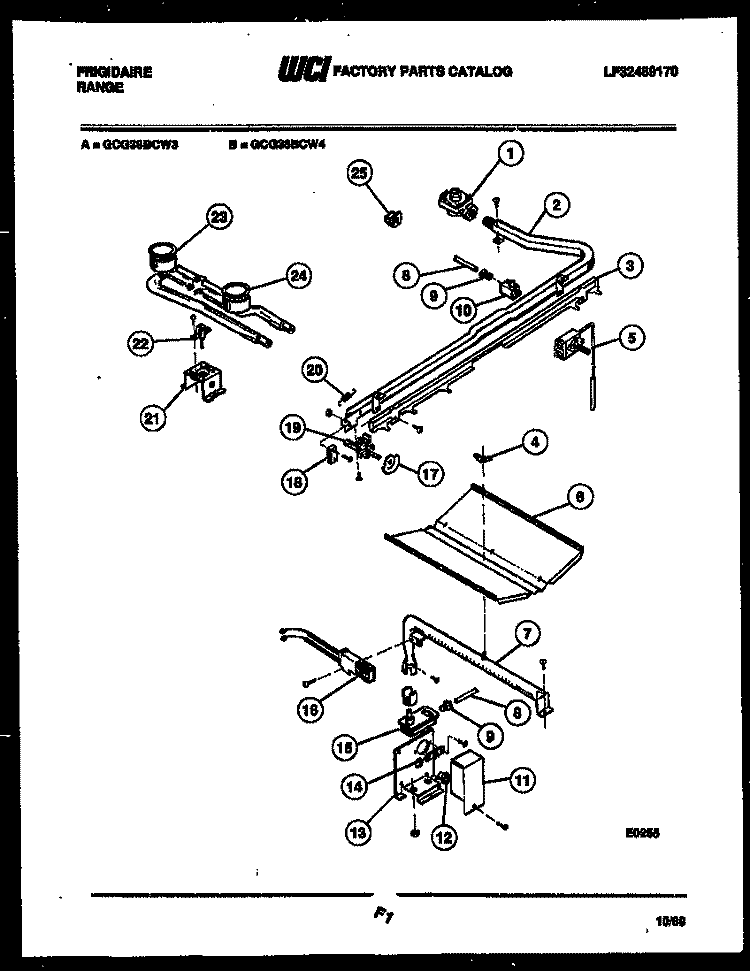 BURNER, MANIFOLD AND GAS CONTROL Diagram and Parts List for GCG38BCW4  Frigidaire Range
