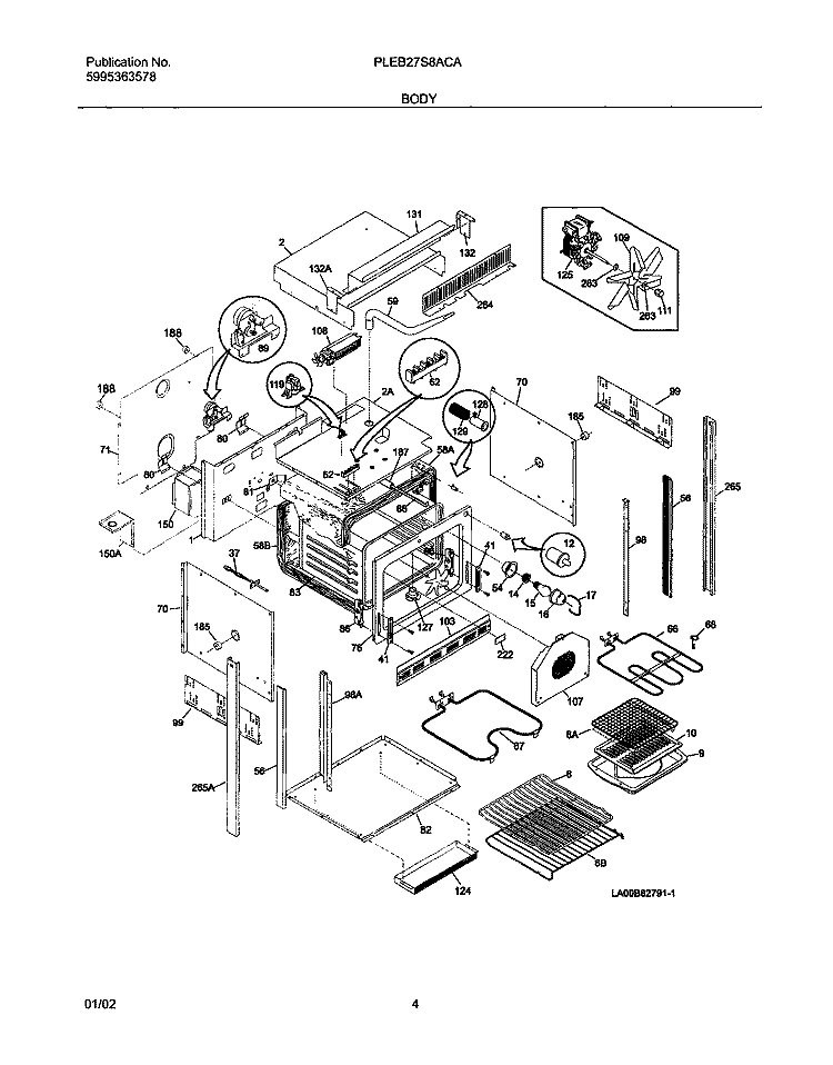 BODY Diagram and Parts List for PLEB27S8ACA  Frigidaire Wall Oven