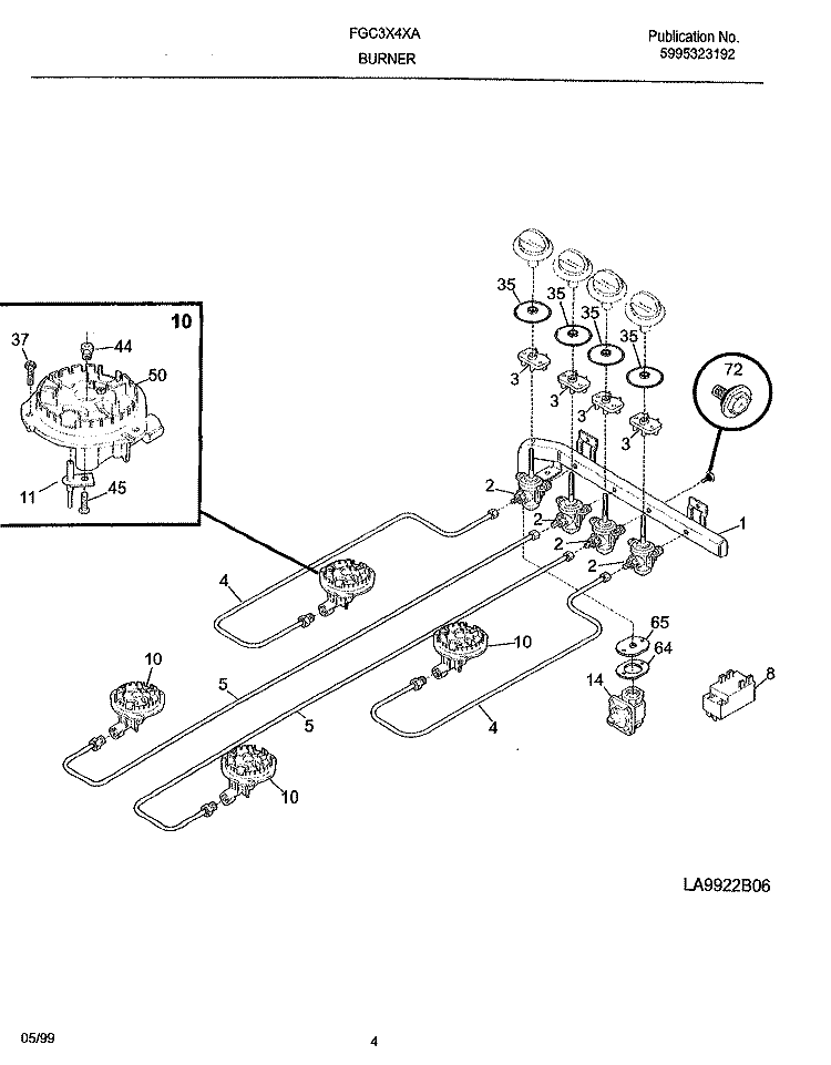 BURNER Diagram and Parts List for FGC3X4XADD  Frigidaire Cooktop
