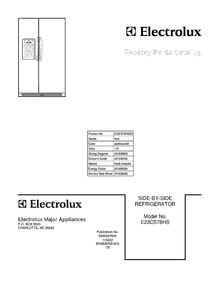 COVER Diagram and Parts List for E23CS78HSS5  Electrolux Refrigerator