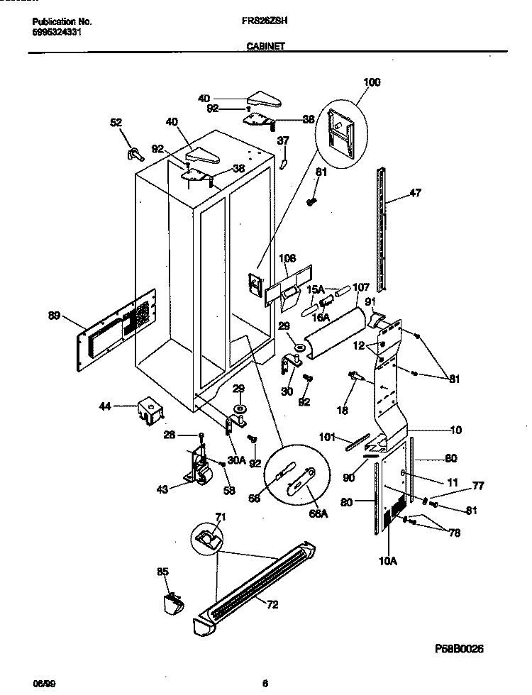 CABINET Diagram and Parts List for FRS26ZSHB0  Frigidaire Refrigerator