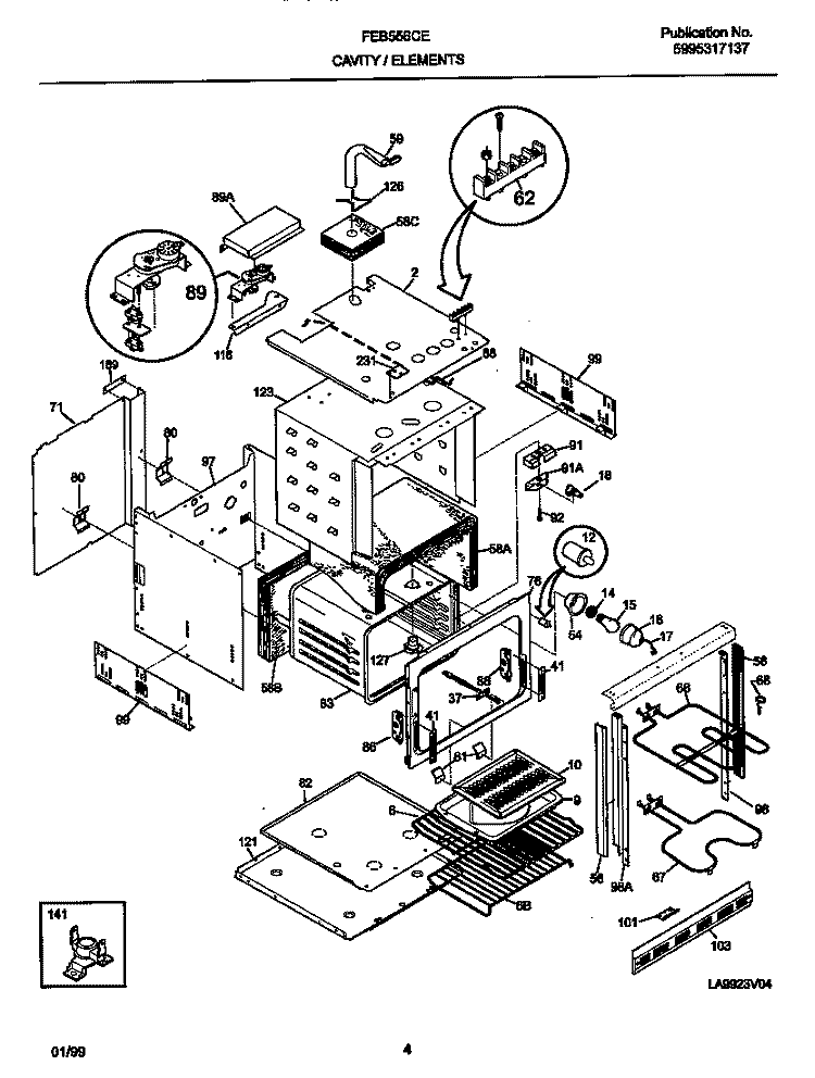 BODY Diagram and Parts List for FEB556CEBG  Frigidaire Wall Oven
