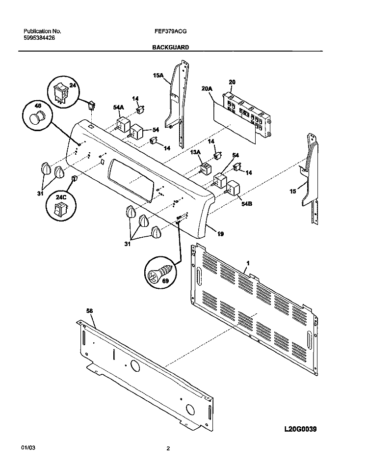 BACKGUARD Diagram and Parts List for FEF379ACG  Frigidaire Range