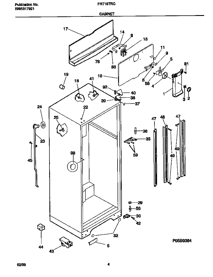 CABINET Diagram and Parts List for FRT18TRCW7  Frigidaire Refrigerator