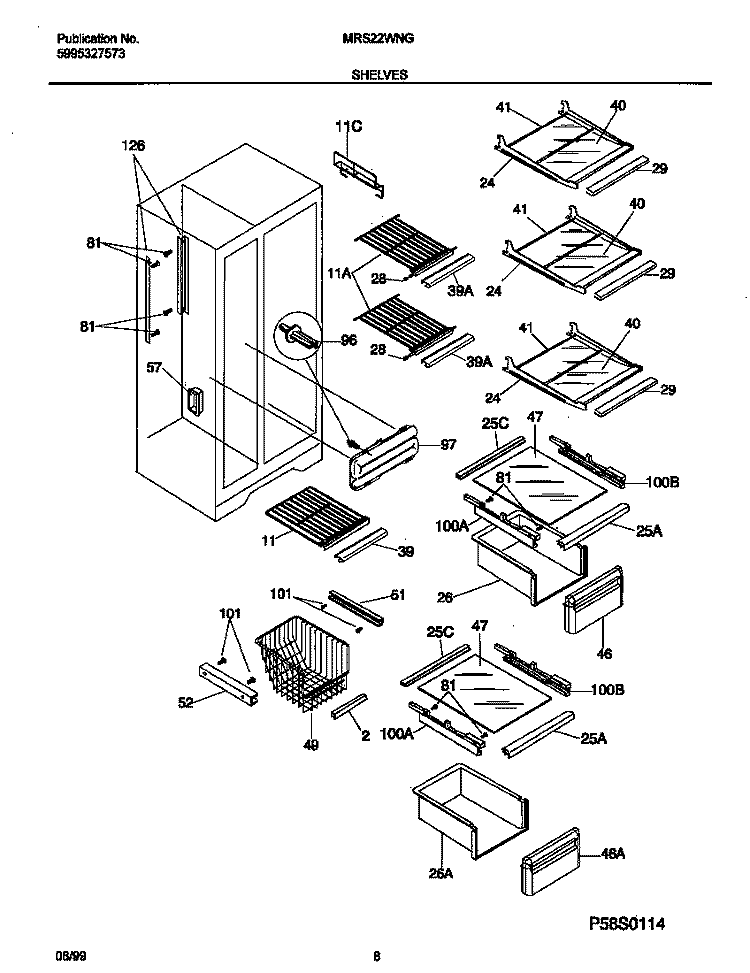 SHELVES Diagram and Parts List for MRS22WNGD4  Frigidaire Refrigerator