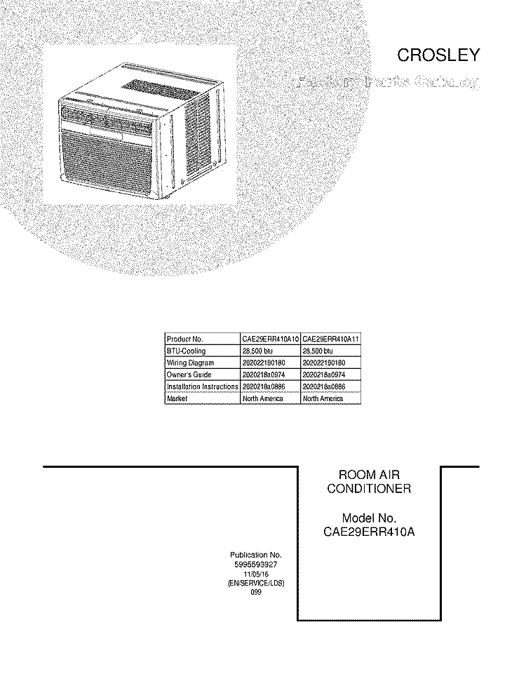 COVER Diagram and Parts List for CAE29ERR410A11  Crosley Air Conditioner