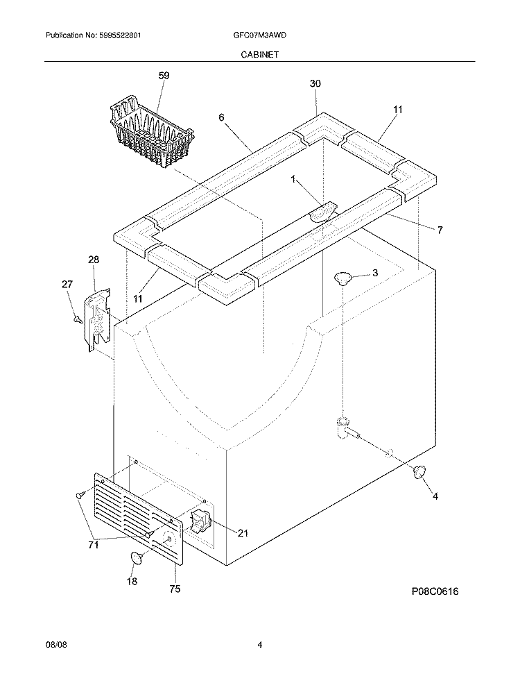 CABINET Diagram and Parts List for GFC07M3AWD  Gibson Freezer