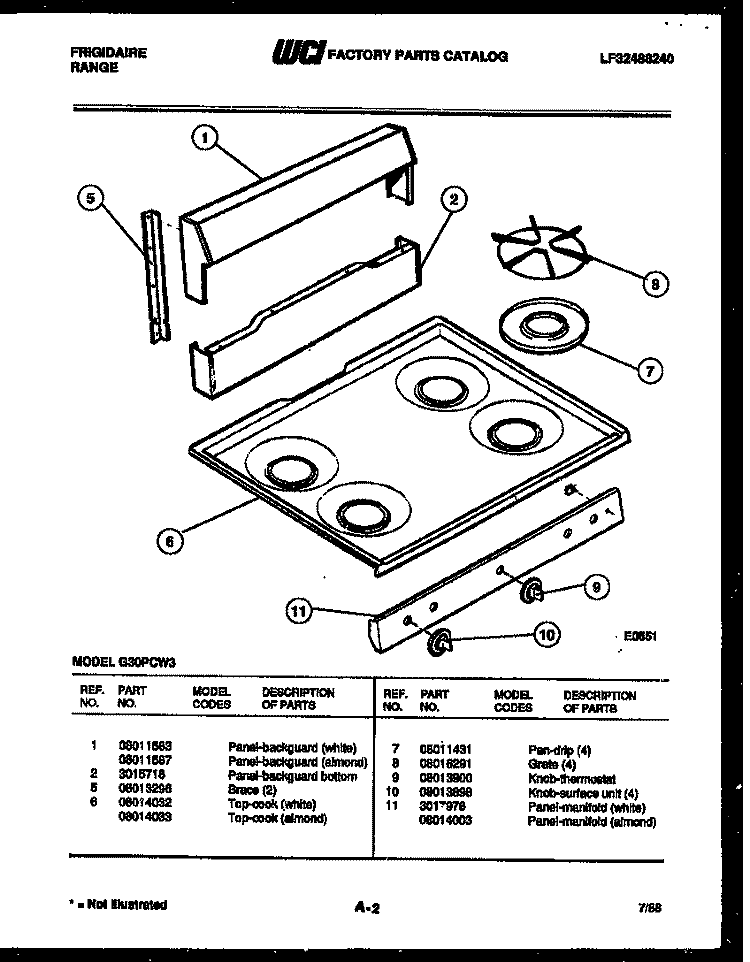BACKGUARD AND COOKTOP PARTS Diagram and Parts List for G30PCL3  Frigidaire Range