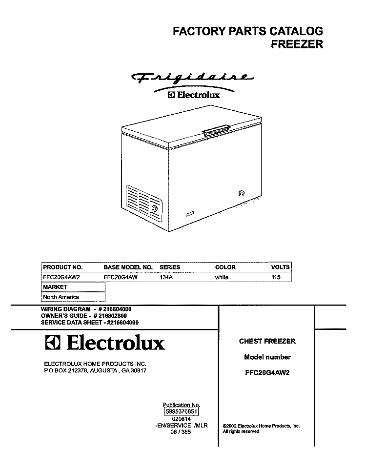 COVER Diagram and Parts List for FFC20G4AW2  Frigidaire Freezer