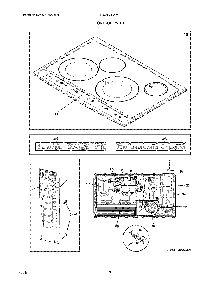 CONTROL PANEL Diagram and Parts List for EW30CC55GS3  Electrolux Cooktop