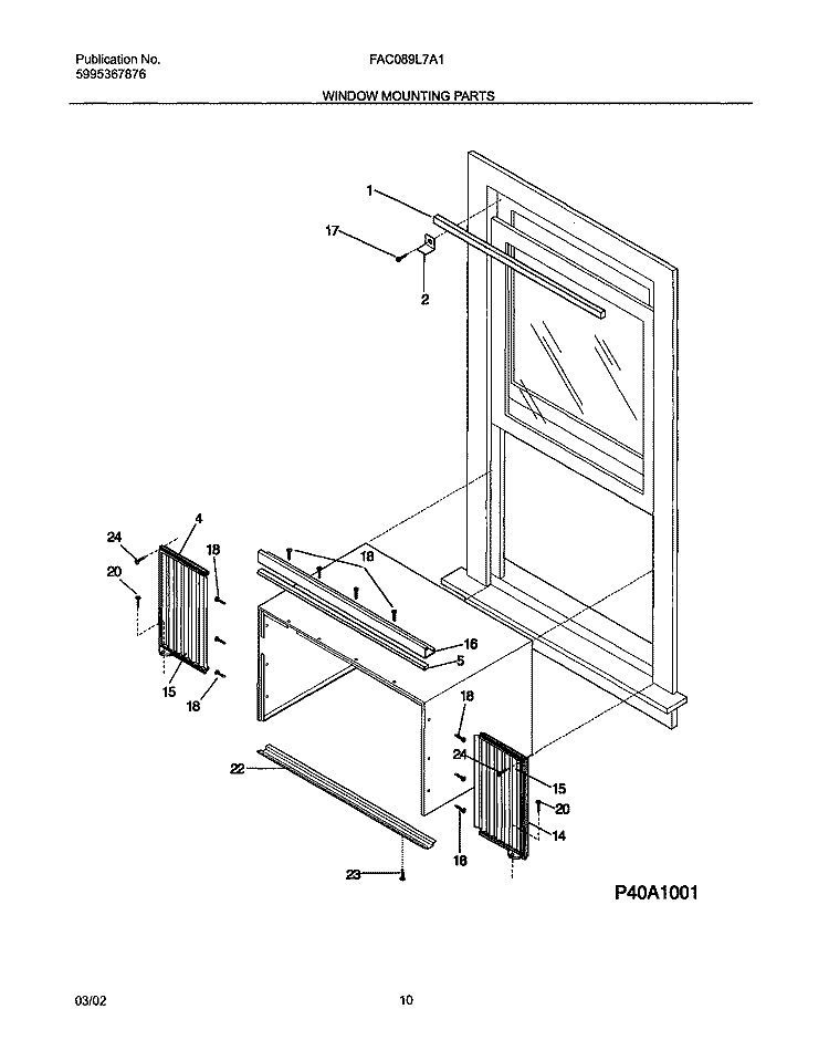 WINDOW MOUNTING PARTS Diagram and Parts List for FAC089L7A1  Frigidaire Air Conditioner